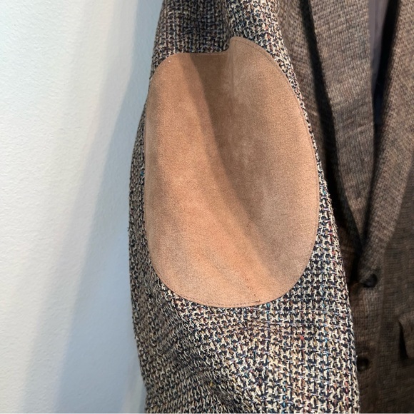 Vintage Tweed Sport Coat Blazer with Elbow Pads Brown Tan Men’s 46R Back Detail - Picture 6 of 14